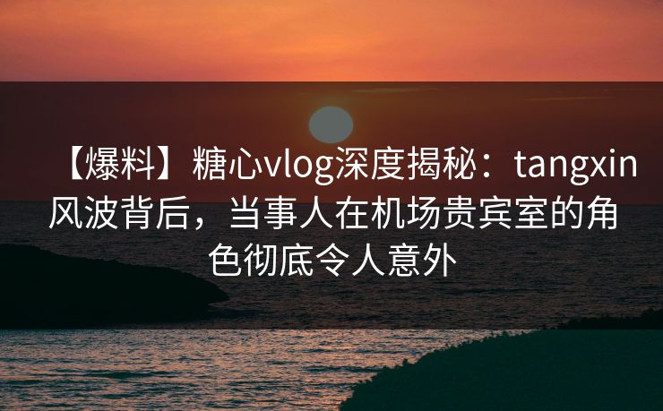 【爆料】糖心vlog深度揭秘：tangxin风波背后，当事人在机场贵宾室的角色彻底令人意外