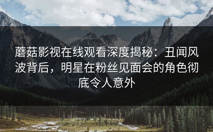 蘑菇影视在线观看深度揭秘：丑闻风波背后，明星在粉丝见面会的角色彻底令人意外